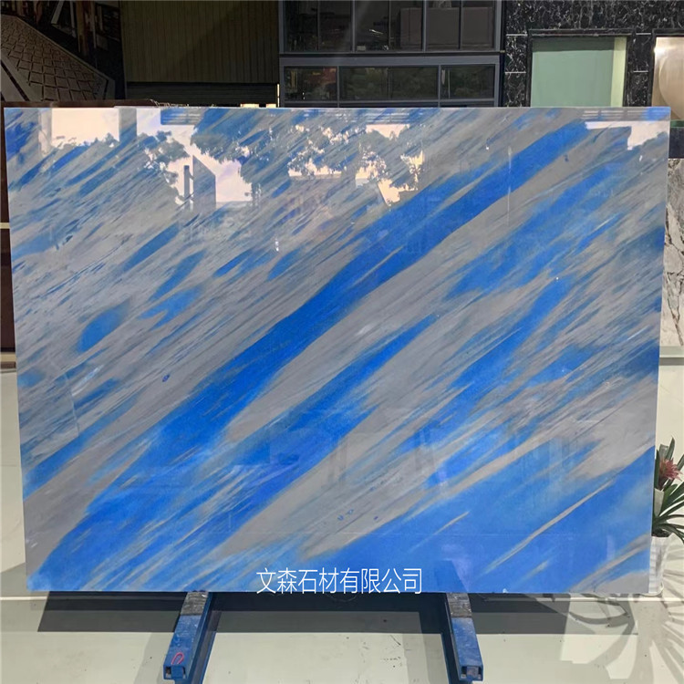 蓝色大理石成品天然石英石复古复合木纹光面人造板材