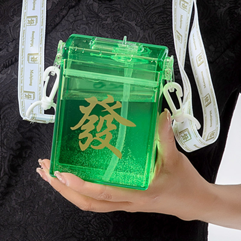 New Product Creative Mahjong Cup Portable Strap Square Straw Plastic Water Cup Student Good-looking Internet Celebrity Cup