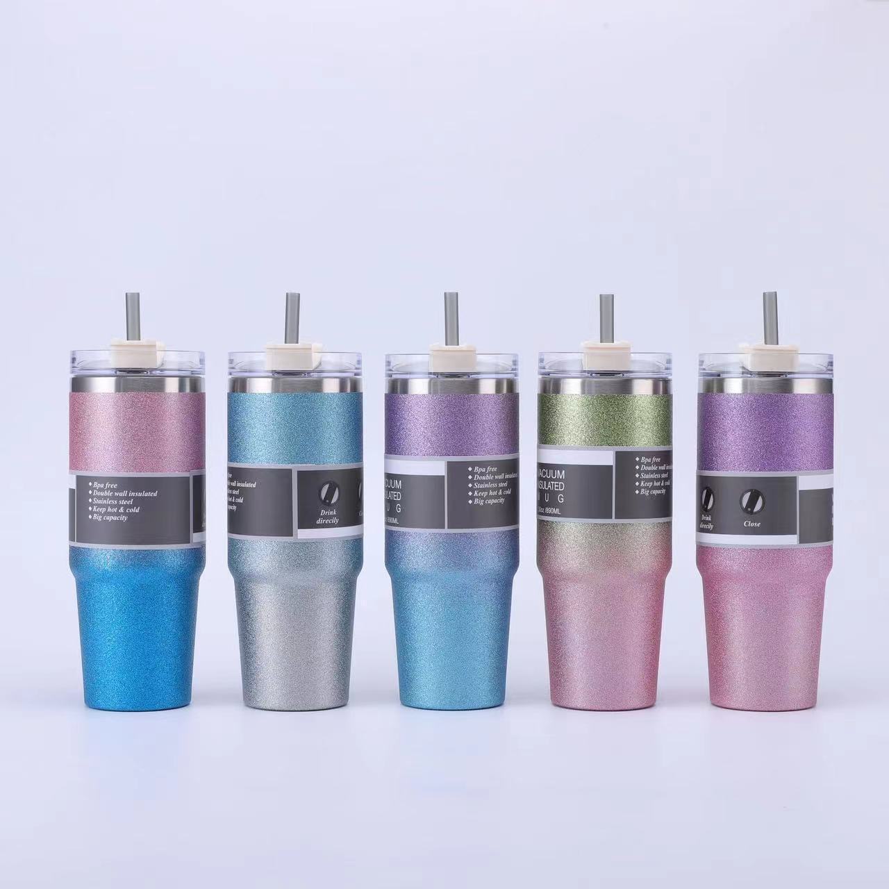 Cross-Border 304 Stainless Steel American Large Ice Cup Large Capacity Color Gold Car Cup Portable Cup with Straw with Lid
