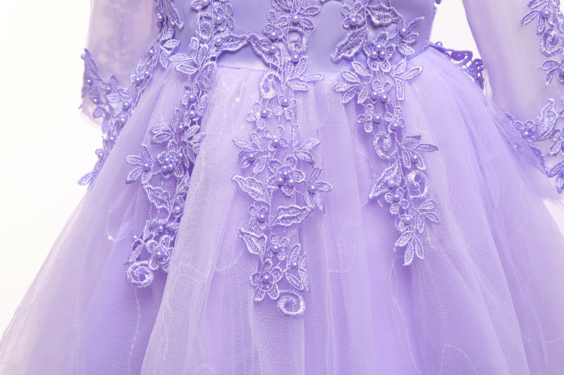 花童礼服长袖公主亮片网袖儿童短款婚纱礼服裙蓬蓬网纱女童公主裙