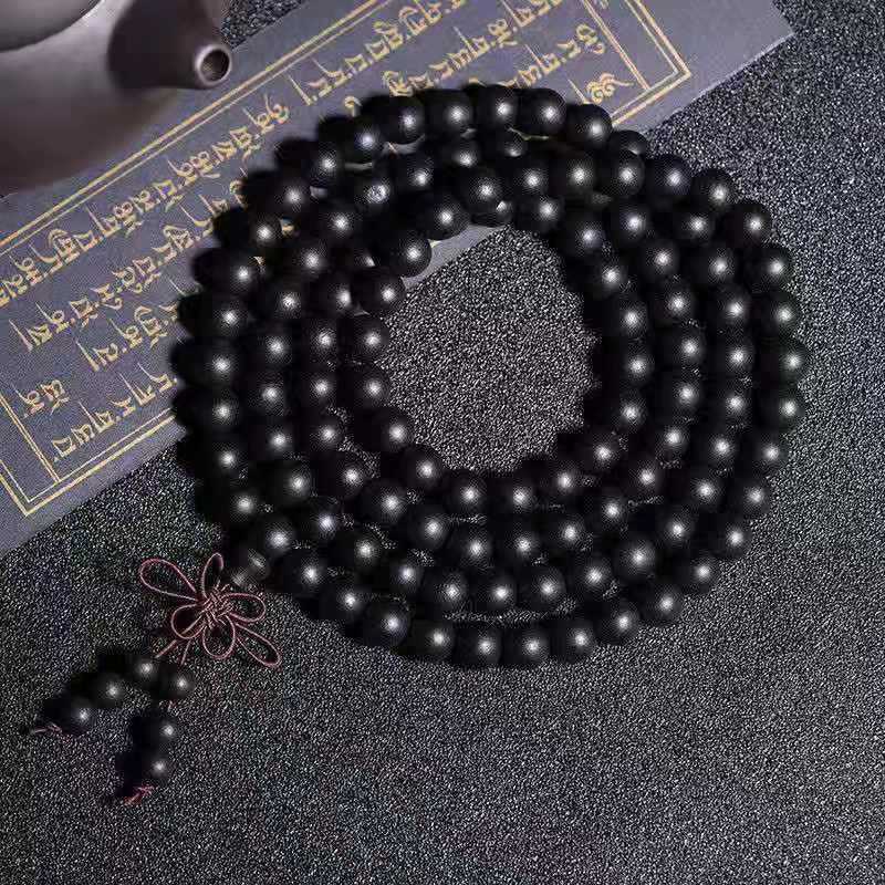 天然黑檀木佛珠念珠108颗多圈手串手链项链乌木老料男款真品