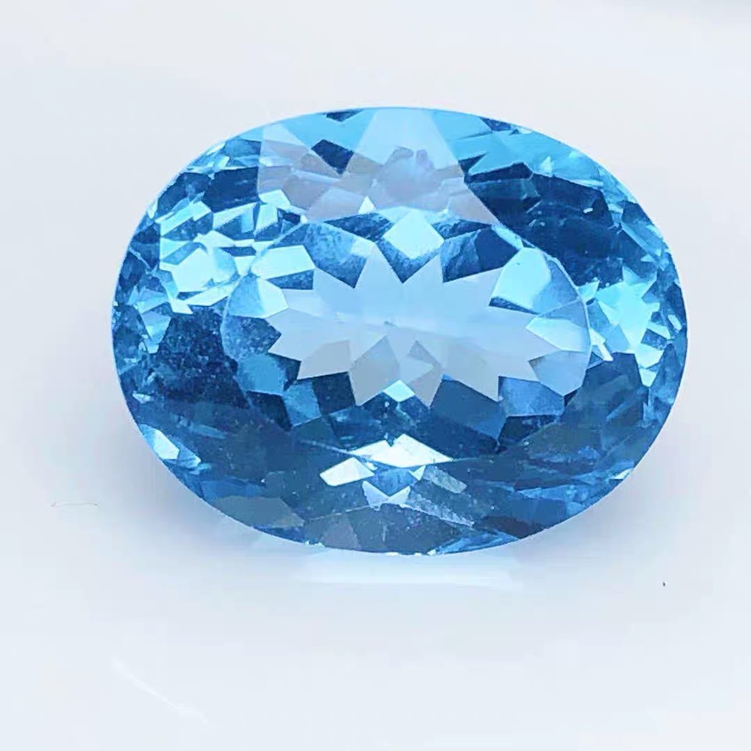 瑞士蓝托帕石大裸石天然伦敦蓝戒面 18k金吊坠水滴椭圆形海洋之心