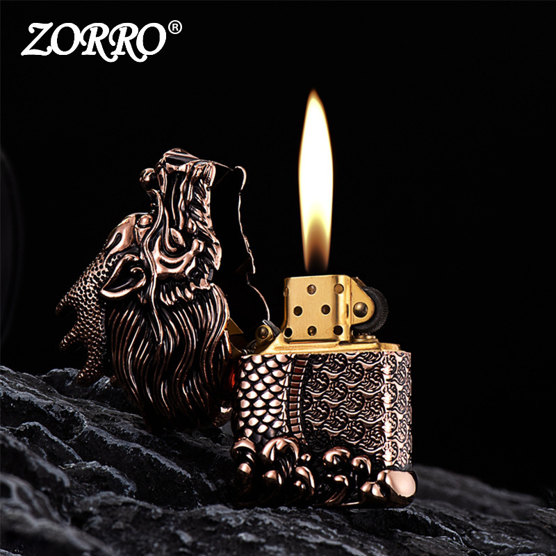 包邮佐罗帝王龙重盔甲铜壳煤油打火机高端砂轮防风打火机批-阿里巴巴