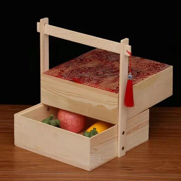 提篮礼盒中式双层糕点食盒木质手提盒虫草包装盒端午粽子礼盒