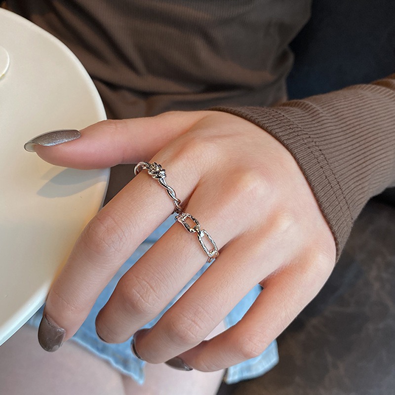 韩国简约百搭气质个性食指指环 冷淡风极简风素圈链条戒指女-阿里巴巴