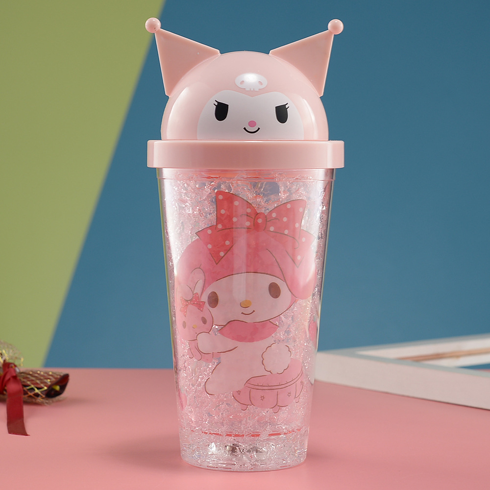 New Double-Layer Plastic Straw Cup High-Looking Cross-Border Summer Ice Cup with Light Creative Student Cartoon Portable Water Cup