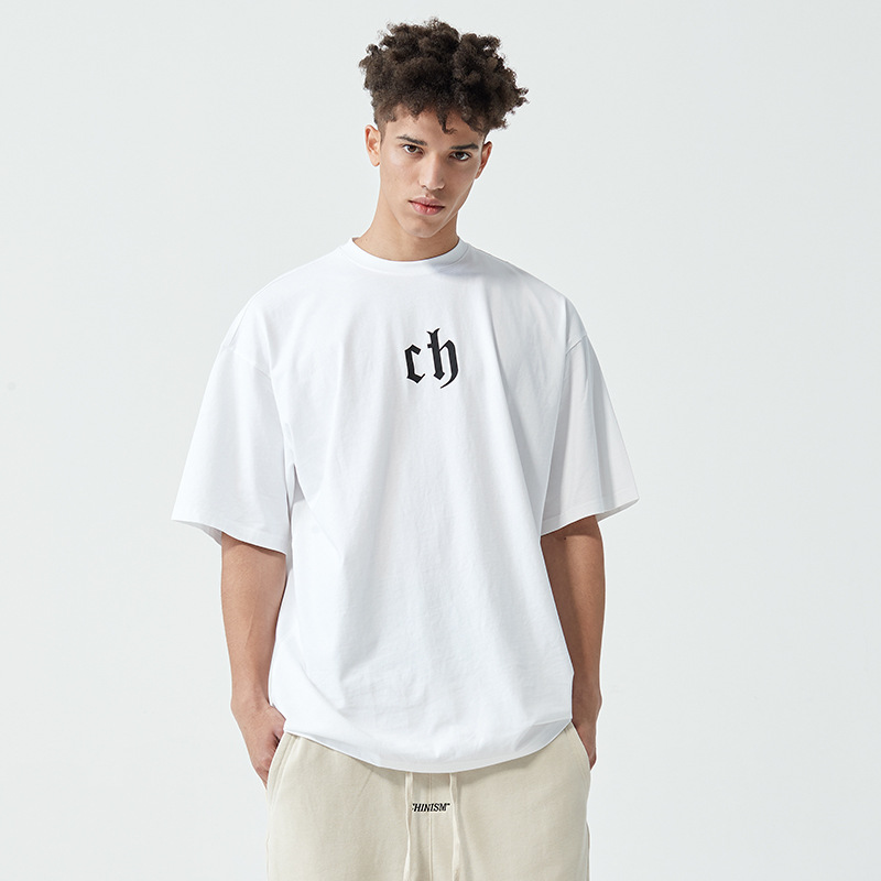chinism ch短袖t恤男水洗做旧美式高街宽松黑色潮牌夏季男生半袖