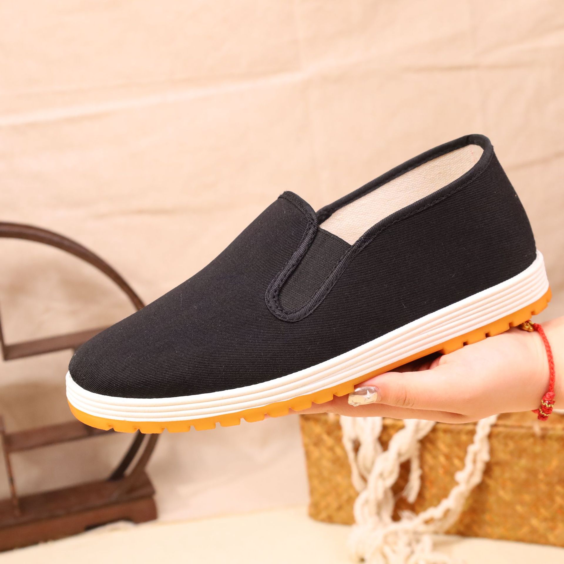 Old Beijing Cloth Shoes Tendon Bottom Cloth Shoes Rubber Shoes Handmade Strong Bottom Black Cloth Shoes Elastic Mouth Casual Canvas Shoes