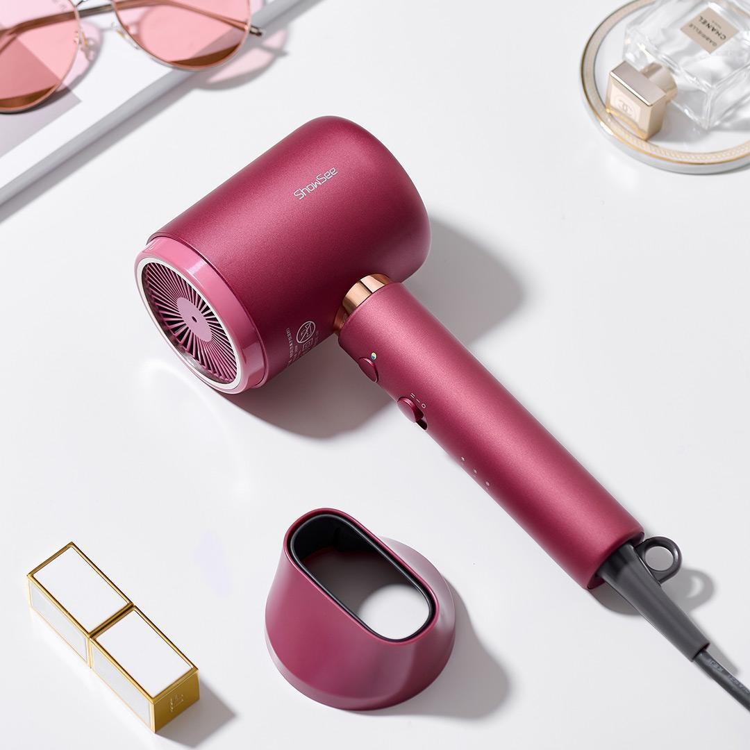 小适负离子恒温电吹风机家用大风力低噪学生吹风筒便携a11-绛红色