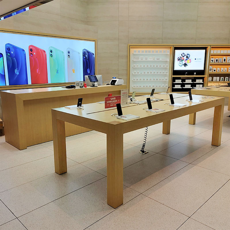苹果体验台配件柜木纹烤漆中岛办公展示桌收银台靠墙手机柜台