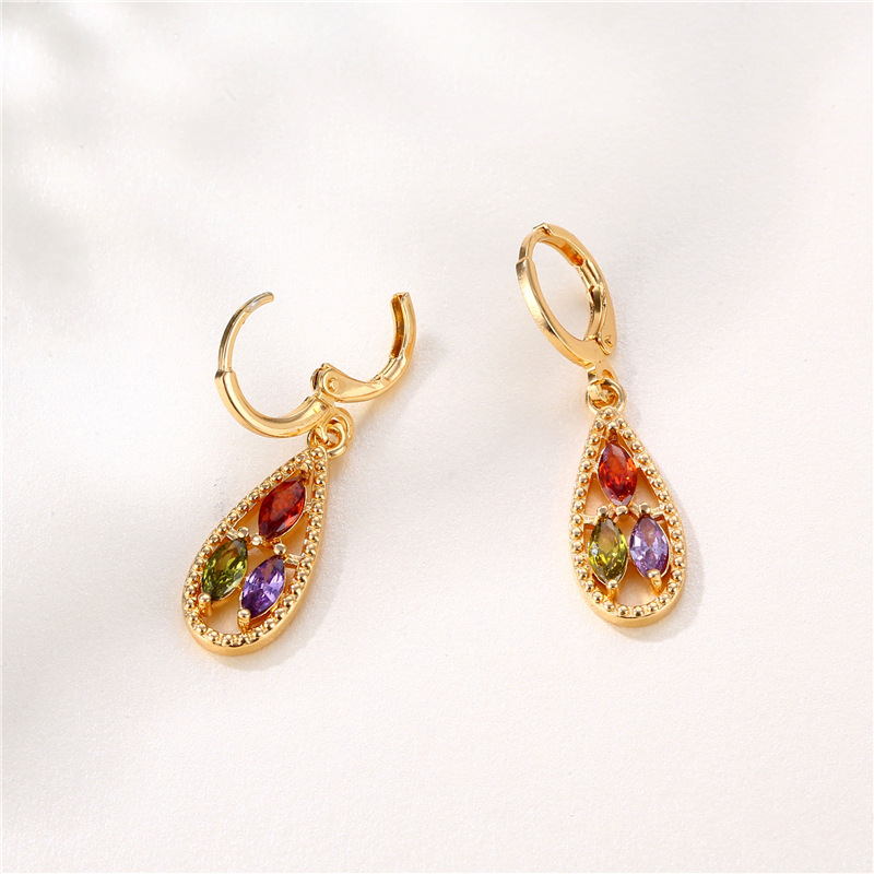 Cross-Border Independent Station Wish New Earrings Colorful Zircon Earrings European and American Popular Creative Water Drop Pear-Shaped Earrings