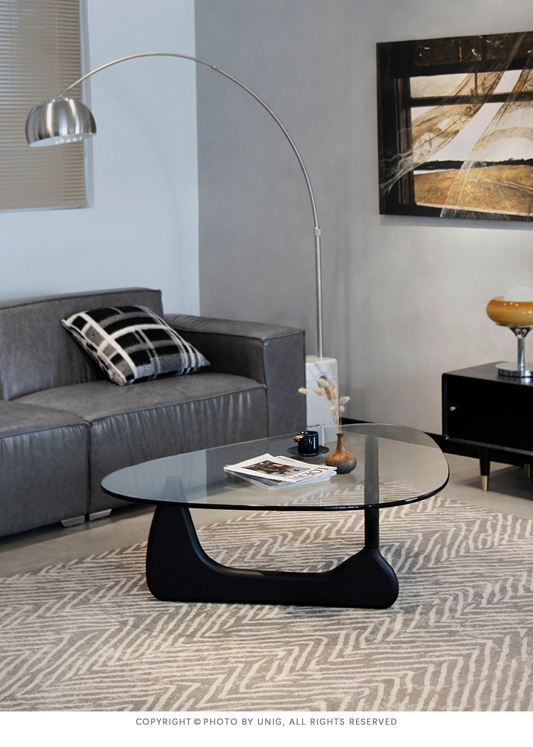 优尼居丨设计师野口勇noguch三角茶几钢化玻璃黑色实木创意艺术