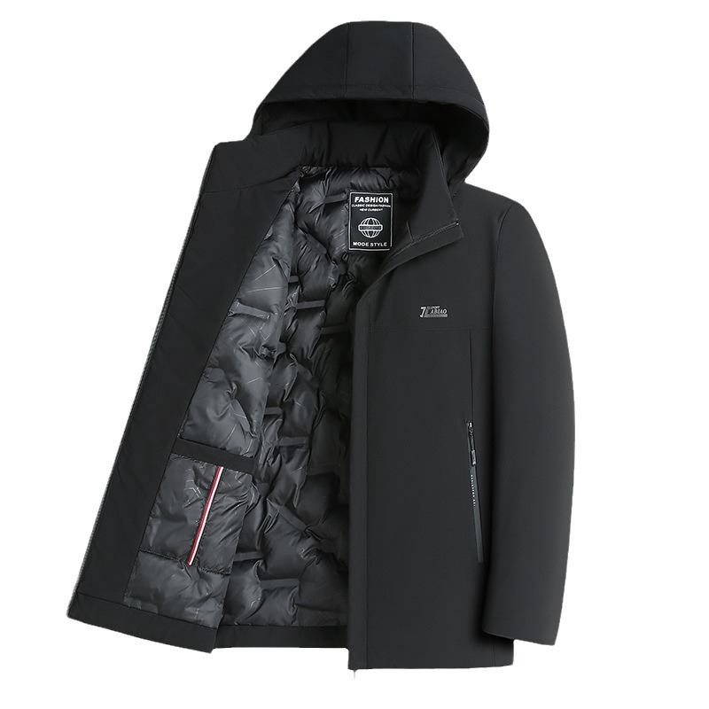 Fleece-Lined Thickened Cotton-Padded Coat for Middle-Aged and Elderly Men Winter Warm Hooded Cotton-Padded Jacket Middle-Aged Men's Cotton Clothes Coat