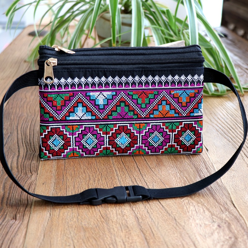 云南民族风双拉十字绣腰包女包刺绣复古女包民族布包批发