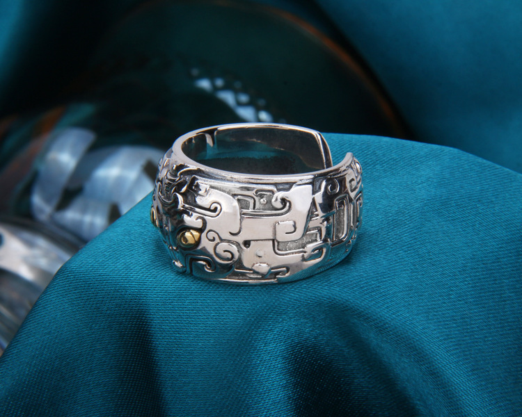 独特饕餮男士戒指单身复古小众男潮个性开口ins潮男食指礼物