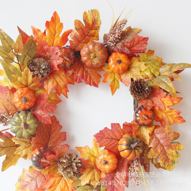 DSEN 2021 Cross-Border E-Commerce Amazon Autumn Color Thanksgiving Harvest Festival Pumpkin Sorghum Maple Leaf Glitter Vine Ring Garland