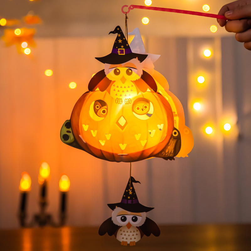 Halloween Pumpkin Lamp Children's Handmade DIY Portable Luminous Lantern Kindergarten Small Gift Decoration Props Ornaments