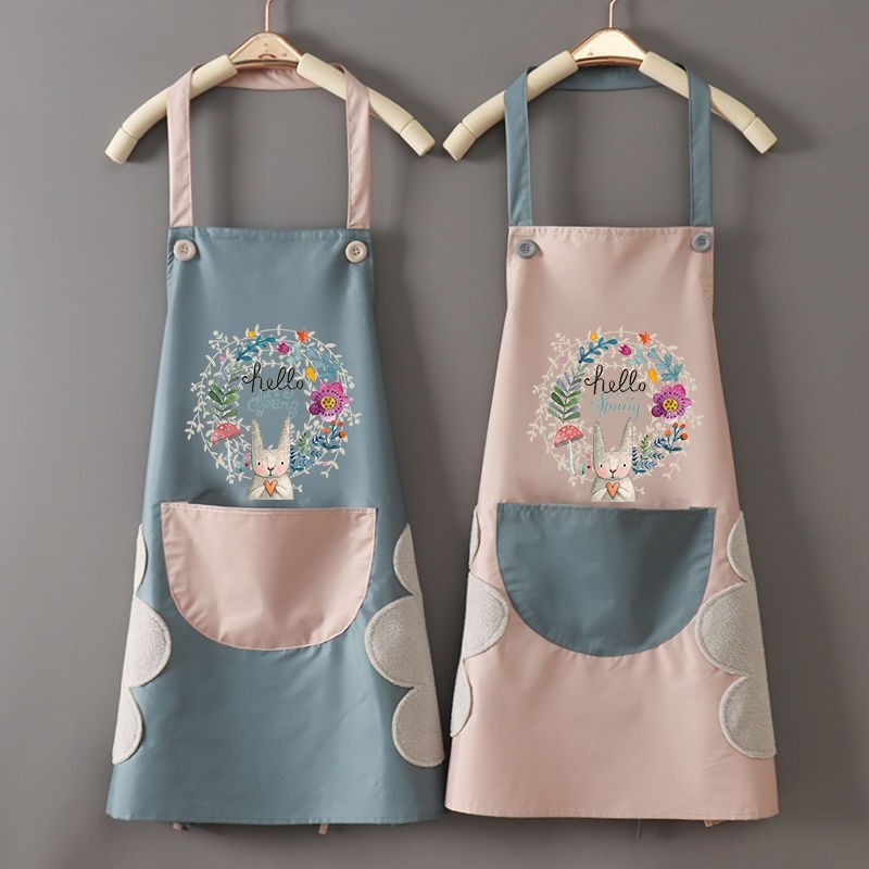 Summer Light Blue Anti-Dirty Large Waterproof Long Sleeve Kitchen and Bathroom Daily Cartoon Anime Apron Wreath Rabbit Apron Factory