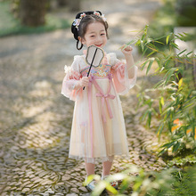 酷贝龙汉服批发小女孩中国风超仙花朵绣花汉服连衣裙夏季新品改良