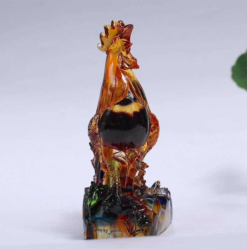 古法琉璃金鸡报晓鸡摆件居家客厅酒柜前台装饰乔迁开业送礼工艺品