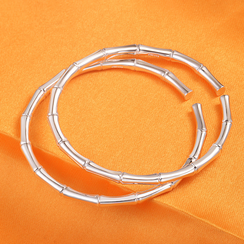 s999足银竹节银手镯女实心年轻款国风纯银镯子小众设计简约送女友