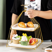 北欧创意三层水果盘陶瓷甜品架酒店前台摆台双层蛋糕盘食物展示架