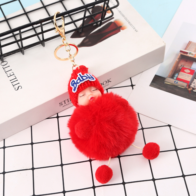 Direct Sales Cute Sleeping Doll Fur Ball Keychain Cute Plush Sleeping Baby Keychain Women's Bag Pendant Wholesale