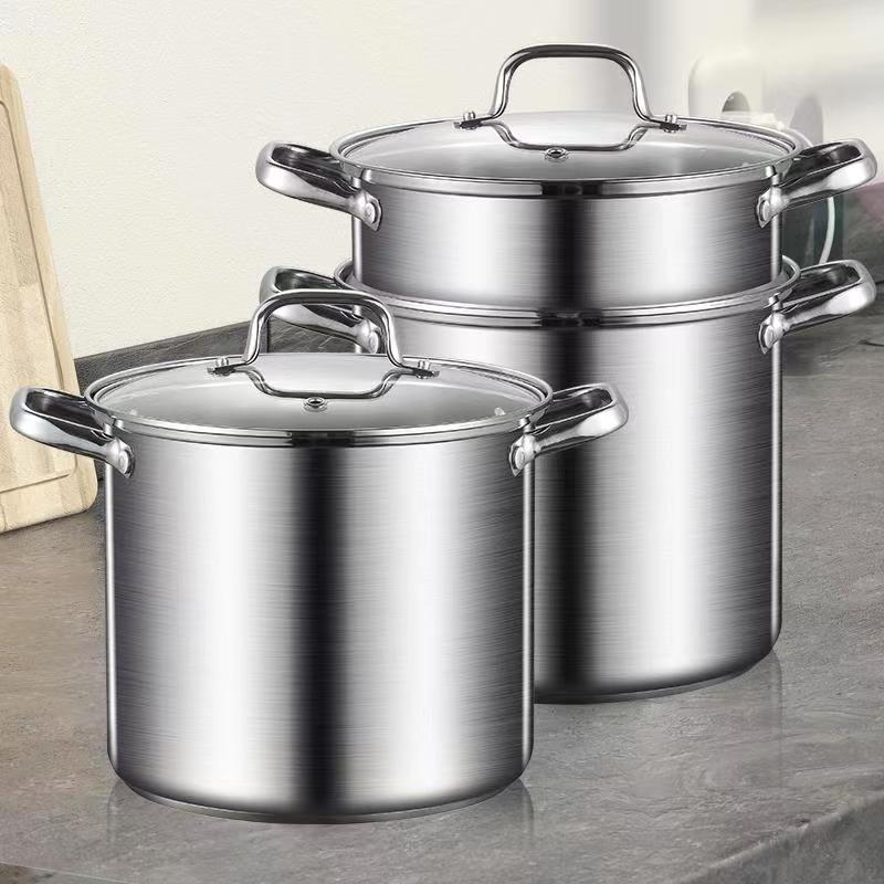 Double Bottom Couscous Pot 304 Stainless Steel Thickened Soup Porridge Cooking Porridge Stew Pot Household Induction Cooker Gas Stew-Pan