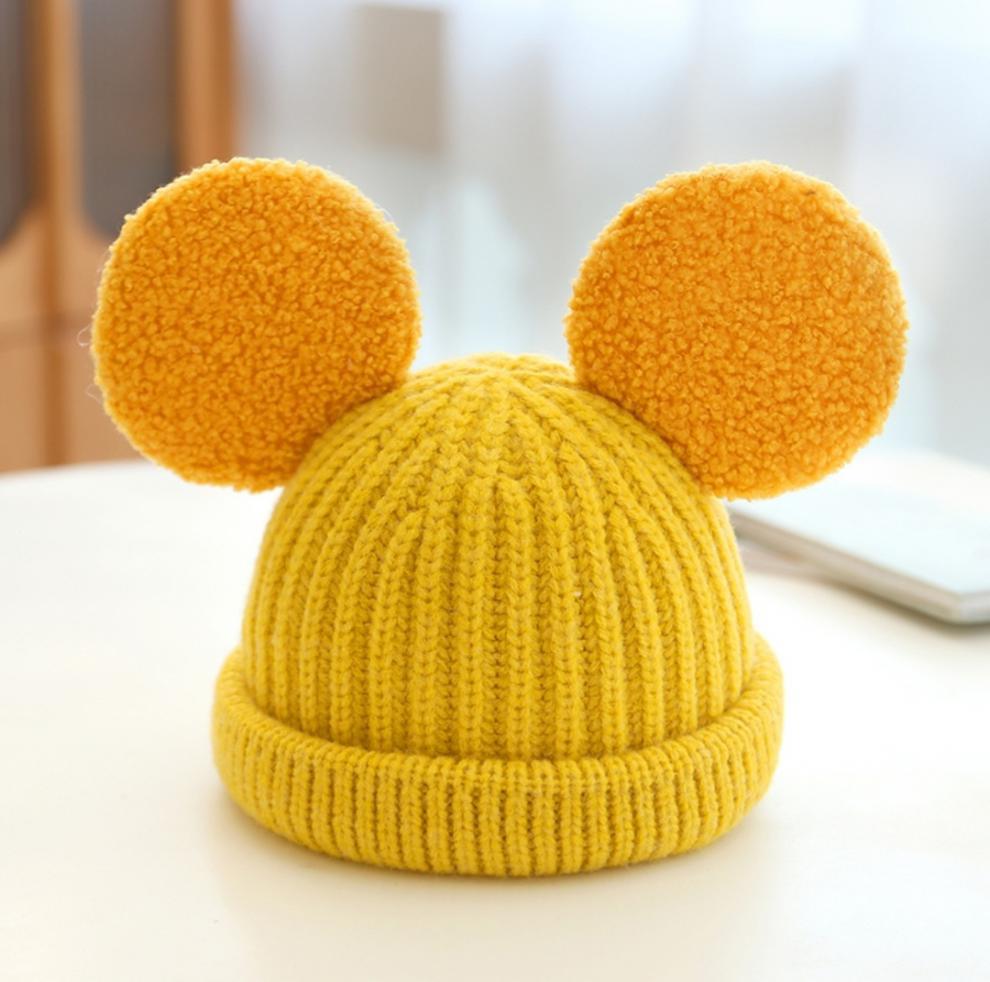 宝宝帽子冬季保暖个性大耳朵米老鼠针织帽儿童韩版男童女童毛线帽