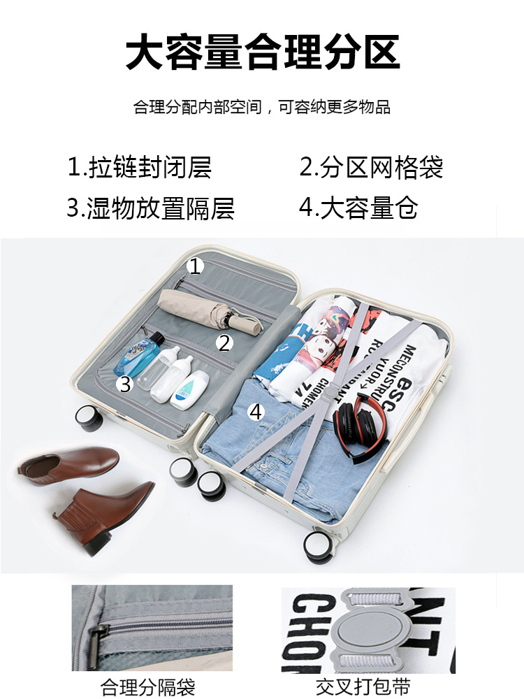 Universal Silent Wheel Luggage 20-Inch Travel Boarding Password Suitcase Large Capacity Width Draw-Bar Luggage One Piece Dropshipping