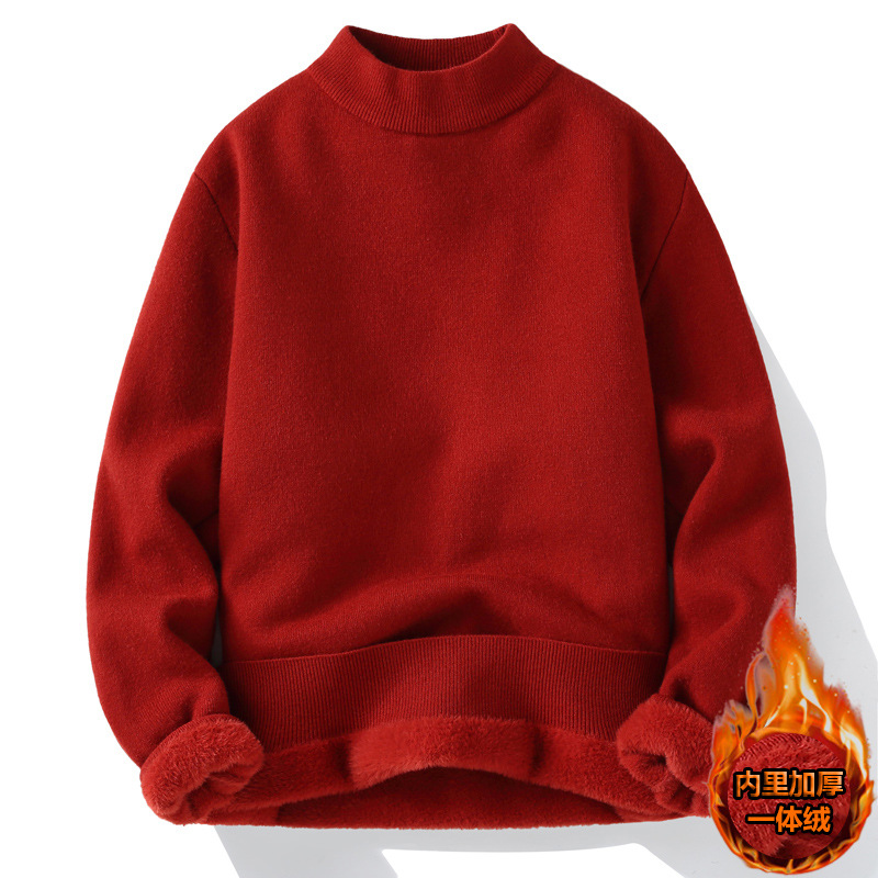 打底衫韩版宽松长袖男士爸爸毛衣外套开衫高领新冬季色中领针织衫