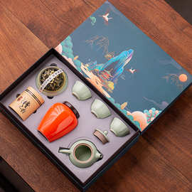 国潮汝窑西施壶茶具套装礼盒周年纪念文创礼品商务活动茶具伴手礼