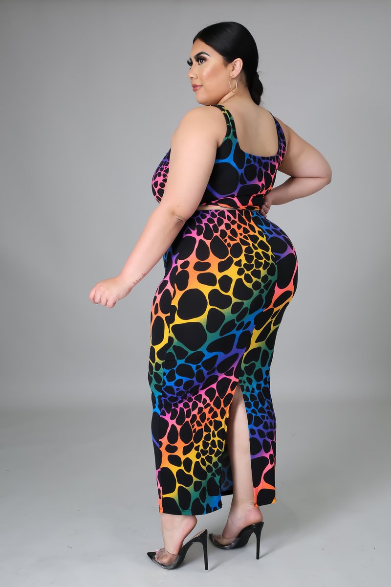 mh1111欧美时尚女装 亚马逊跨境大码女装肥婆装 印花开叉裙两件套