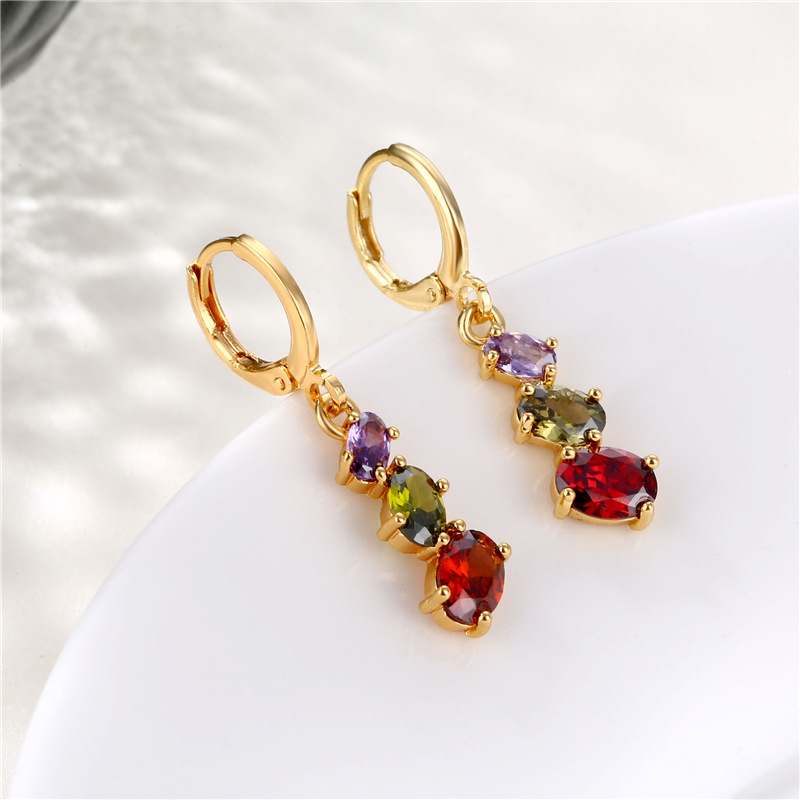 Amazon Popular Zircon Earrings Colorful Water Drop Earrings Female New Same Geometric Color Crystal Long Earrings