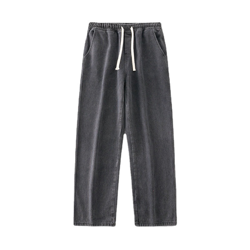   Men's Wide eg Autumn Regular Jeans Elastic Waist Straight oose Trousers Korean Fashion Versatile Casual Pants