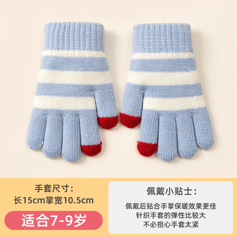 Autumn and Winter Children's Touch Screen Men's Gloves Mernu Wool Knitted Wool Female Students Five Finger Writing Cold-Proof Warm