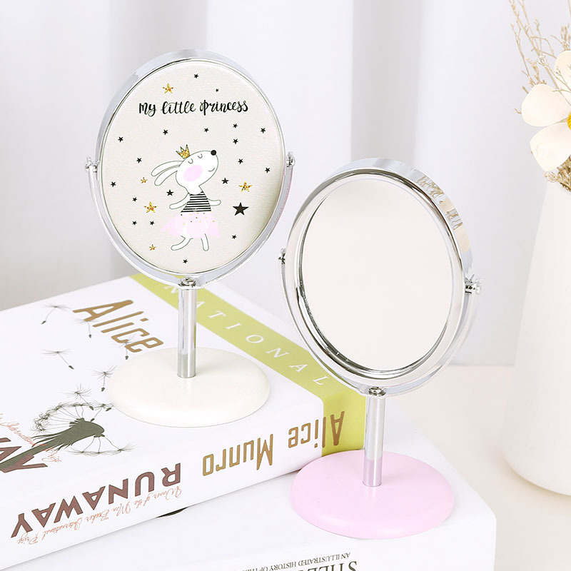 Auspicious Day Makeup Mirror Factory Customized Metal Handheld Mini Makeup Mirror Pu Desktop Rotating Desktop Small Mirror