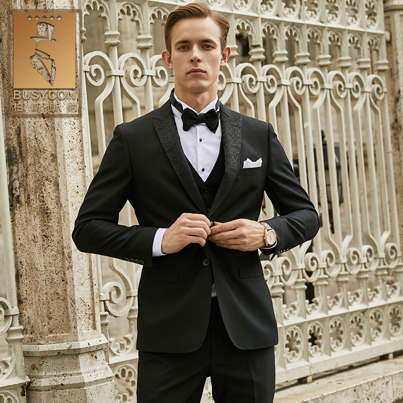 西装男套装英伦风新郎结婚礼服黑色燕尾服婚礼正装演出服男士西服