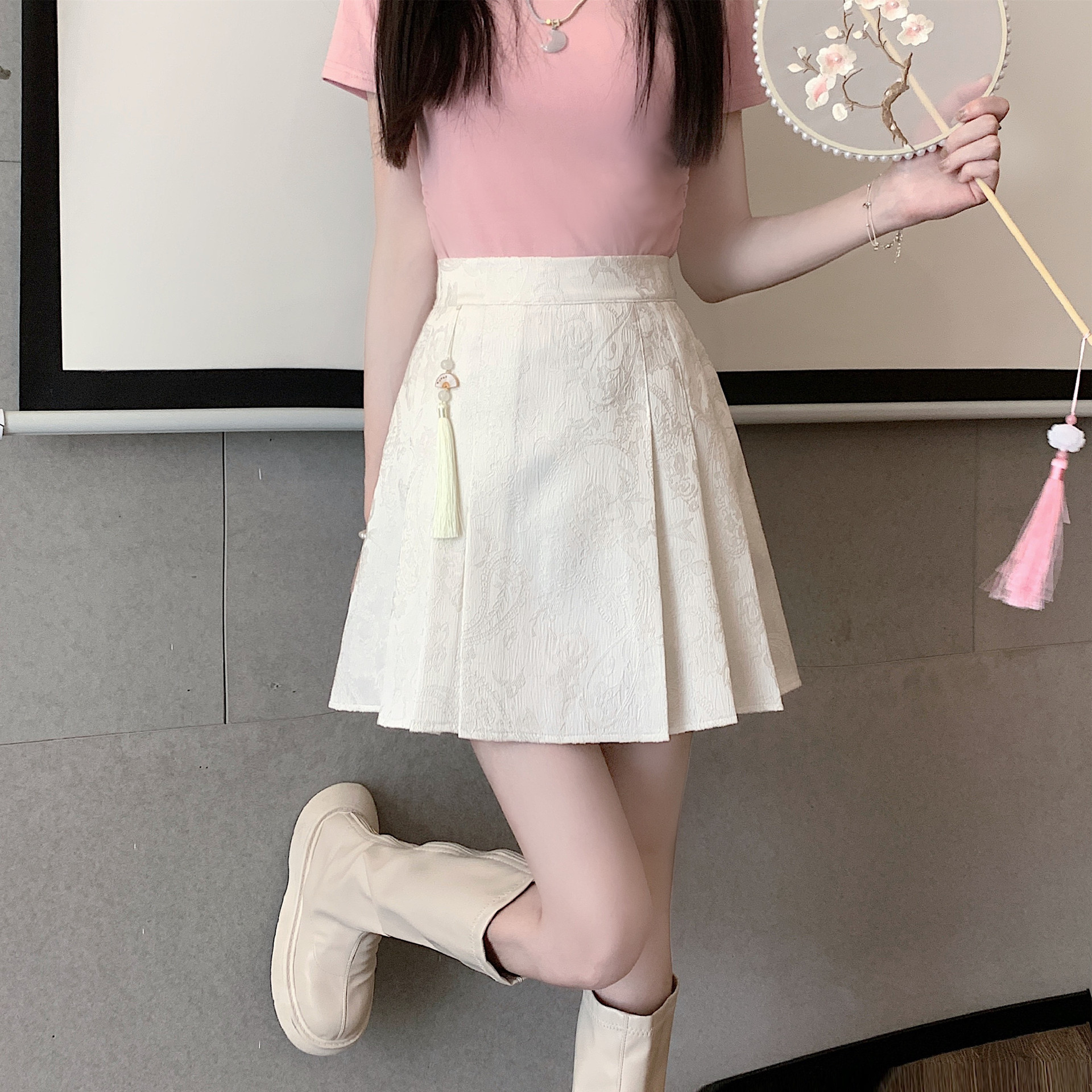 新中式黑色国风提花半身裙女春夏2024新款高腰显瘦小个子包臀短裙