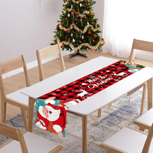 跨境圣诞节桌旗节日氛围布置麋鹿茶桌布红色欧式聚餐装饰桌巾批发