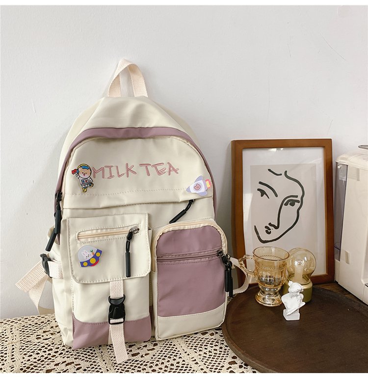 Japanese Ins Campus College Style Fresh Girl Student Colorblocking Backpack Korean Style Cute Sister Schoolbag Female