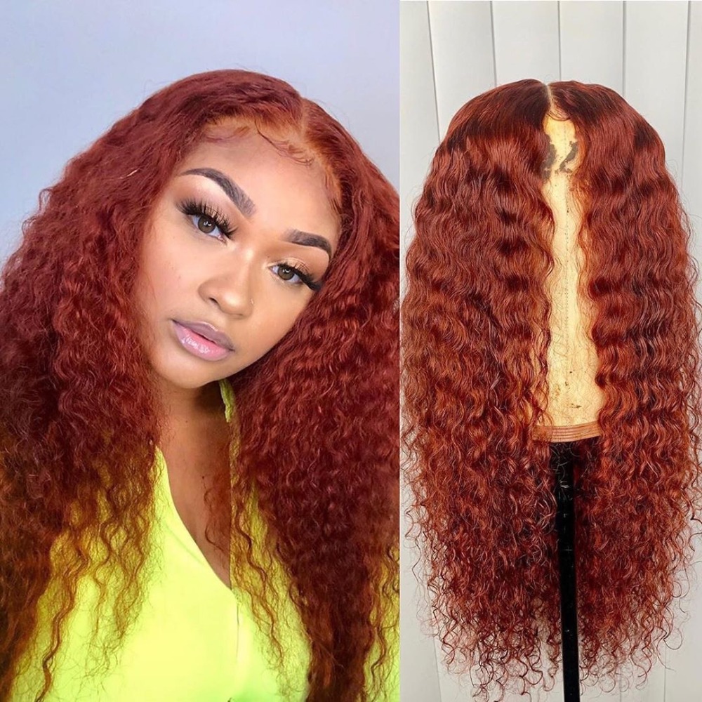 13x6x1 t lace ombre ginger human hair wig 色发曲发蕾丝头套