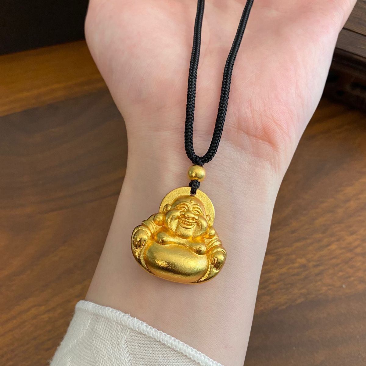 古法复古小众高级感大肚笑面弥勒佛福字黑绳项链金佛公饰品-阿里巴巴