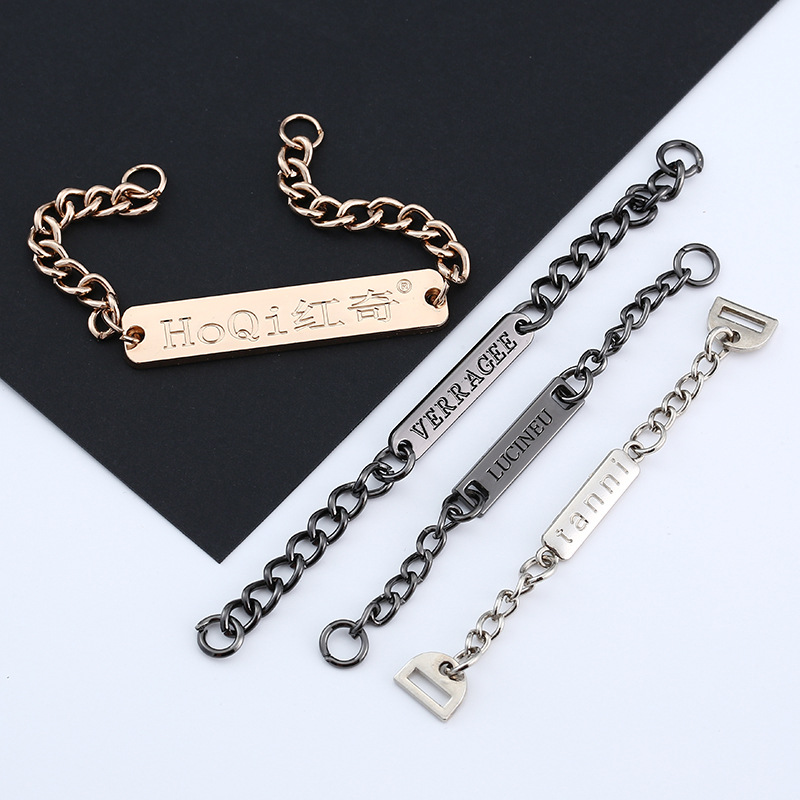 Metal Chain Collar Lable Customized Clothing Tag Hand-Stitched Metal Collar Chain Label Electroplating Alloy for Die Casting Logo Chain Label