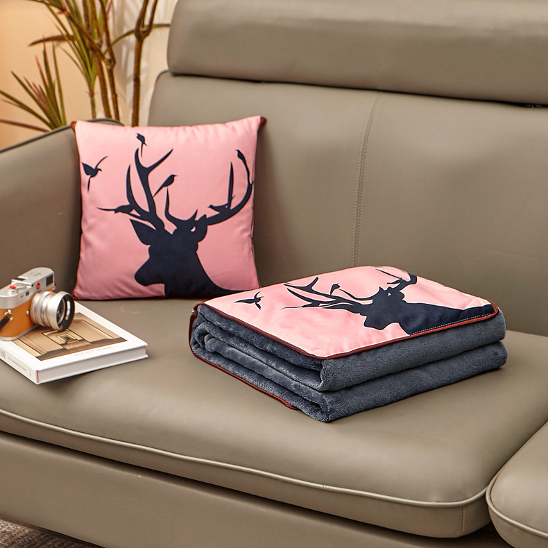 Flannel Pillow and Quilt Dual-Purpose Drawing and Sample Logo Car Thick Coral Fleece Car Nap Blanket Cushion