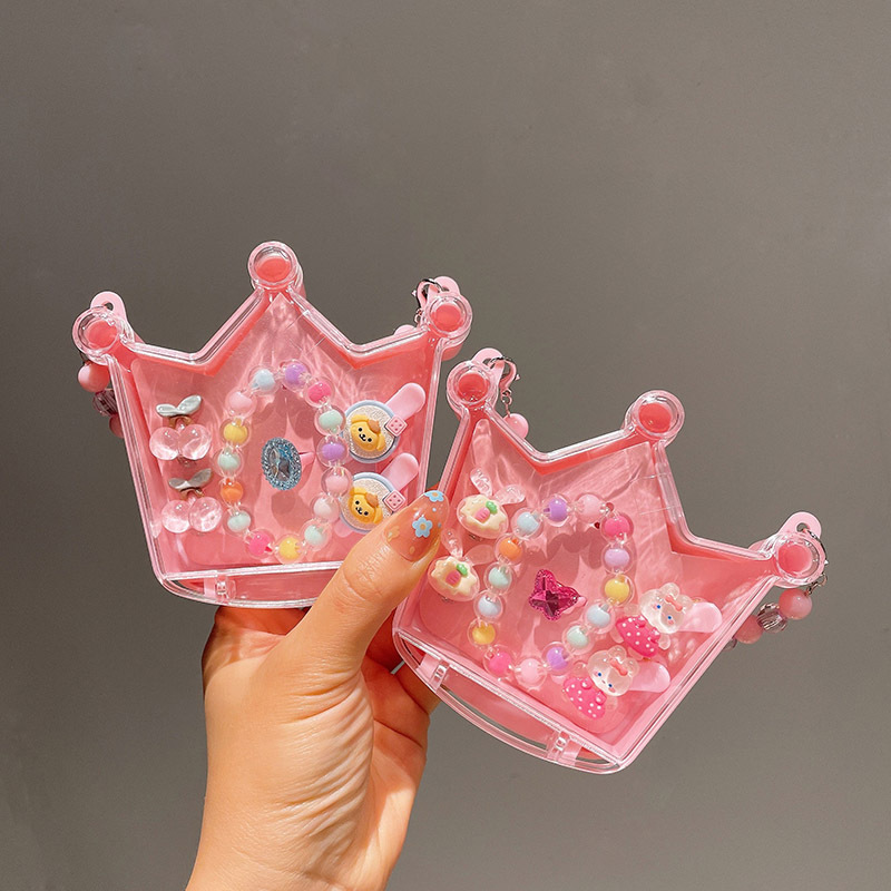 New Children‘s Jewelry Set Princess Crown Portable Box Bracelet Ring Ear Clip Barrettes Little Girl Accessories Wholesale