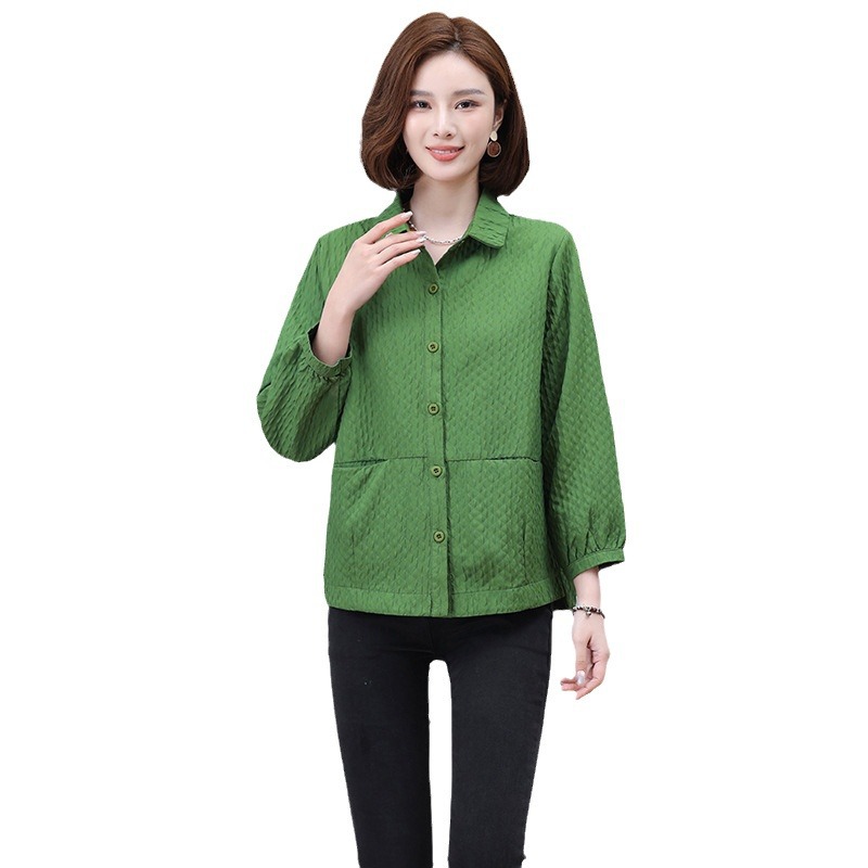 Age-Reducing Solid Color Loose Cardigan Zipper Coat G Spring and Autumn Fashion Mom Wear All-Matching Sports Casual Baseball Uniform