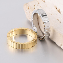 厂家批发 欧美跨境新款4MM长方格时尚简约条纹不锈钢戒指指环热卖