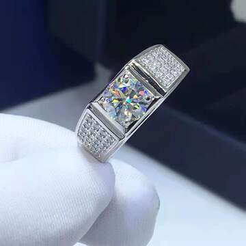 新款满天星精工豪镶男戒正品d色莫桑钻戒银镀18k金结婚情侣戒指