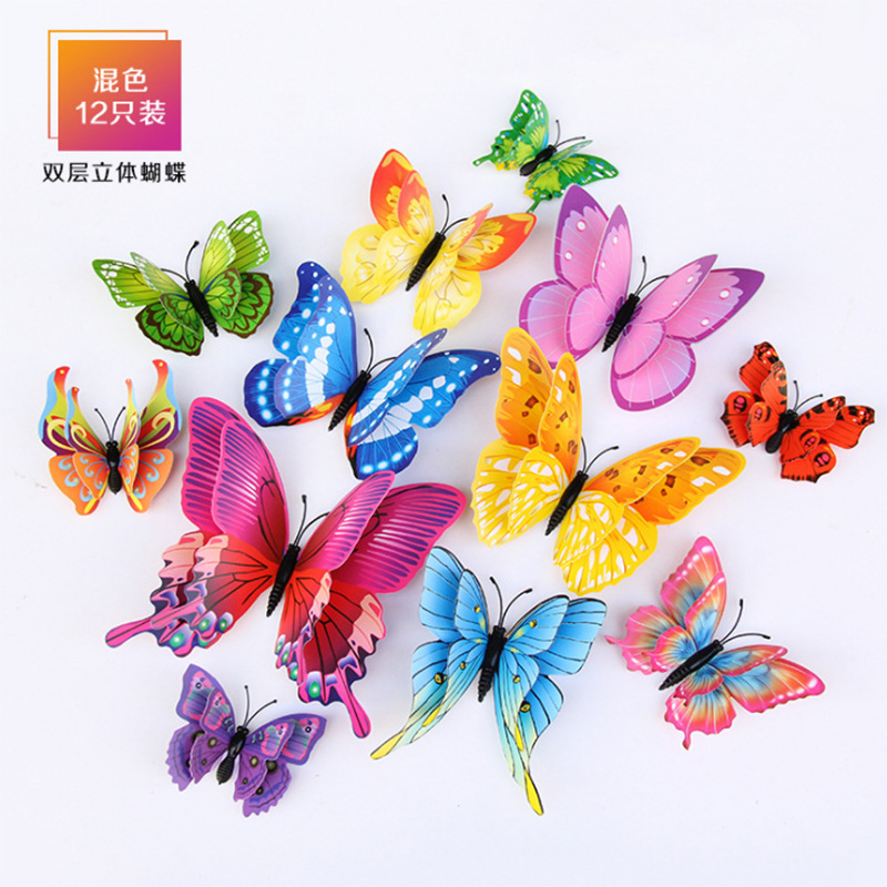 Foreign Trade 3D Simulation Plastic Butterfly Wall Sticker Living Room Wall Decoration Bedroom Room Stickers Creative Fridge Magnet
